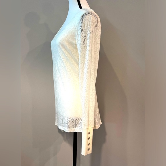 BKE Scoop Neck Floral Off White Jacquard Top Size Large - Picture 3 of 7